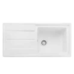 Rangemaster Arlington 1 Bowl White Fireclay Ceramic Sink & Waste Kit -  985 x 500mm