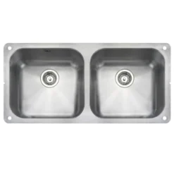 Rangemaster Atlantic Classic 2 Bowl Brushed Stainless Steel Undermount Sink & Waste Kit - 945 x 460mm