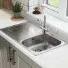Rangemaster Baltimore Compact 1 Bowl Brushed Stainless Steel sink & Waste Kit with Reversible Drainer - 800 x 508mm