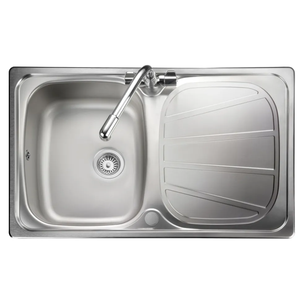 Rangemaster Baltimore Compact 1 Bowl Brushed Stainless Steel sink & Waste Kit with Reversible Drainer - 800 x 508mm