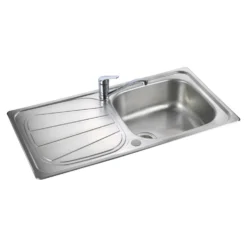 Rangemaster Baltimore Compact 1 Bowl Brushed Stainless Steel sink & Waste Kit with Reversible Drainer - 800 x 508mm