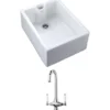 Rangemaster Classic Belfast 1 Bowl White Fireclay Ceramic Sink & Waste and Butler & Rose Victoria Traditional Mono Kitchen Mixer Tap
