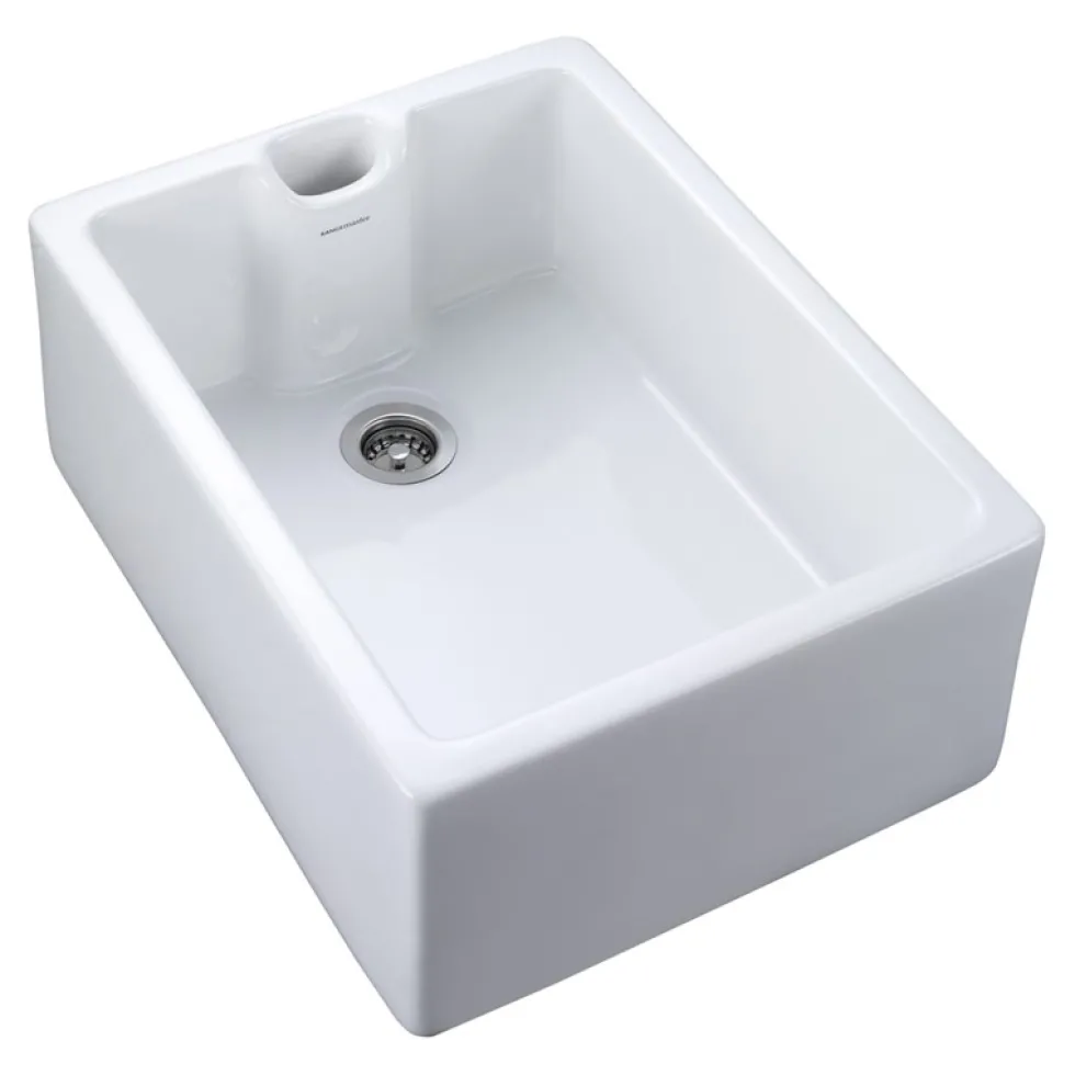 Rangemaster Classic Belfast 1 Bowl White Fireclay Ceramic Sink & Waste and Butler & Rose Victoria Traditional Mono Kitchen Mixer Tap