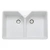 Rangemaster Double Bowl Belfast White Fireclay Ceramic Kitchen Sink & Waste Kit with Overflow - 795 x 491mm