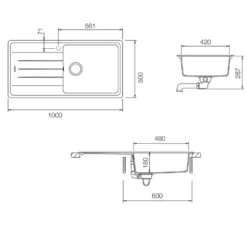 Rangemaster Elements 1 Bowl Igneous Granite Composite Kitchen Sink & Waste Kit - 1000 x 500mm