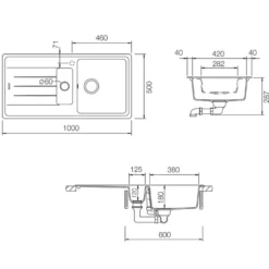 Rangemaster Elements 1.5 Bowl Igneous Granite Composite Kitchen Sink & Waste Kit - 1000 x 500mm