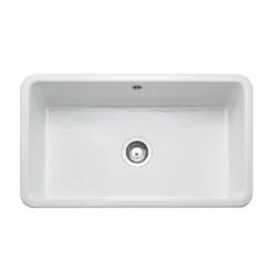 Rangemaster Farmhouse 1 Bowl White Fireclay Ceramic Belfast Sink & Waste Kit - 795 x 460mm