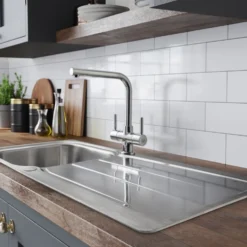 Rangemaster Glendale 1 Bowl Brushed Stainless Steel Sink & Waste Kit with Reversible Drainer - 950 x 508mm