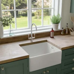 Rangemaster Grange Belfast 1 Bowl Gloss White Fireclay Ceramic Kitchen Sink & Waste - 595 x 455mm