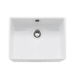 Rangemaster Harmony Fluted 1 Bowl White Fireclay Ceramic Sit On Belfast Sink & Waste Kit - 595 x 450mm