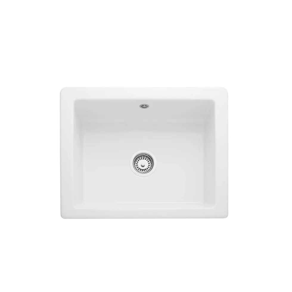Rangemaster Hartland Belfast 1 Bowl Gloss White Fireclay Ceramic Kitchen Sink & Waste - 622 x 494mm