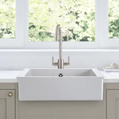 Rangemaster Hartland Belfast 1 Bowl Gloss White Fireclay Ceramic Kitchen Sink & Waste - 622 x 494mm