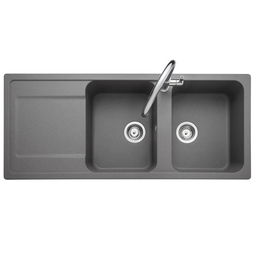 Rangemaster Loa 2 Bowl Igneous Granite Kitchen Sink with Reversible Drainer & Waste Kit - 1160 x 500mm
