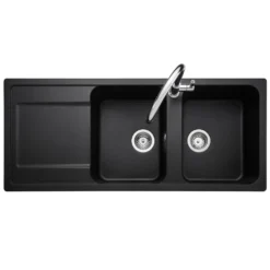 Rangemaster Loa 2 Bowl Igneous Granite Kitchen Sink with Reversible Drainer & Waste Kit - 1160 x 500mm