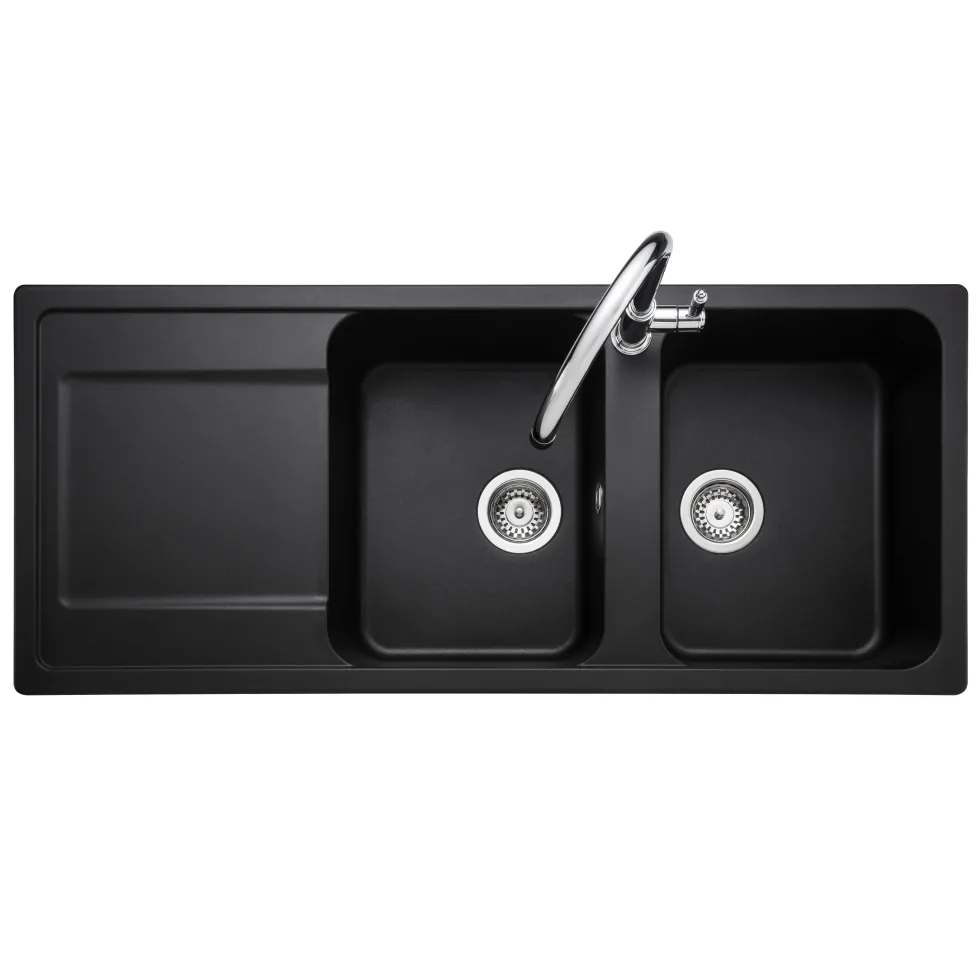 Rangemaster Loa 2 Bowl Igneous Granite Kitchen Sink with Reversible Drainer & Waste Kit - 1160 x 500mm