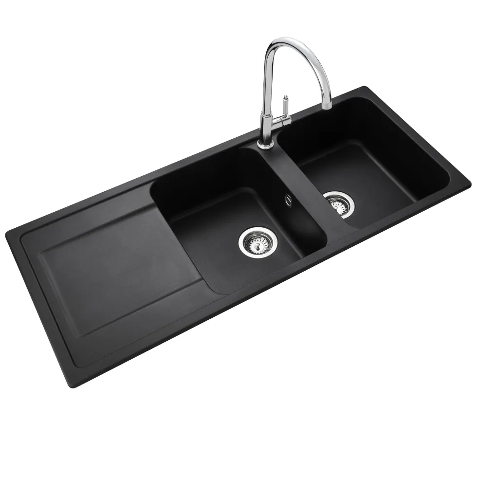 Rangemaster Loa 2 Bowl Igneous Granite Kitchen Sink with Reversible Drainer & Waste Kit - 1160 x 500mm