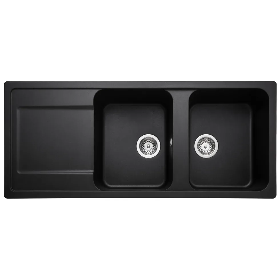 Rangemaster Loa 2 Bowl Igneous Granite Kitchen Sink with Reversible Drainer & Waste Kit - 1160 x 500mm