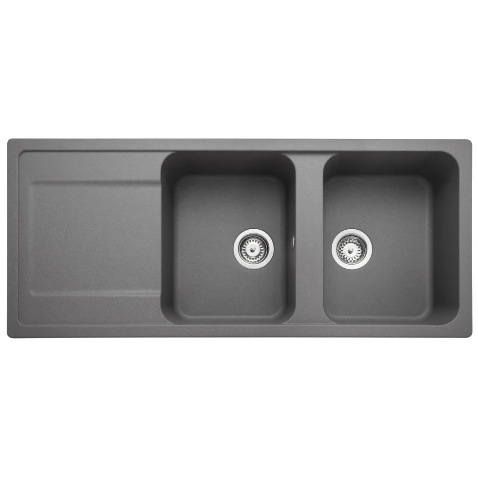 Rangemaster Loa 2 Bowl Igneous Granite Kitchen Sink with Reversible Drainer & Waste Kit - 1160 x 500mm