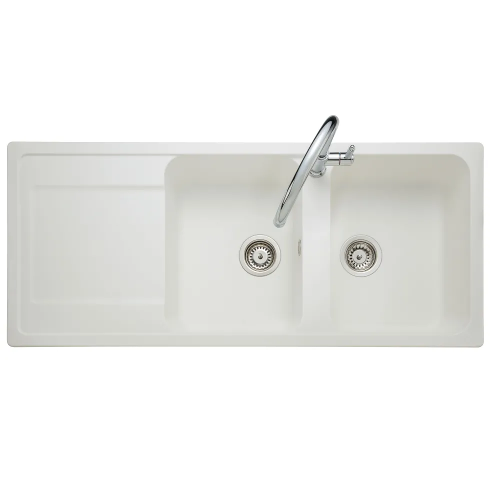 Rangemaster Loa 2 Bowl Igneous Granite Kitchen Sink with Reversible Drainer & Waste Kit - 1160 x 500mm