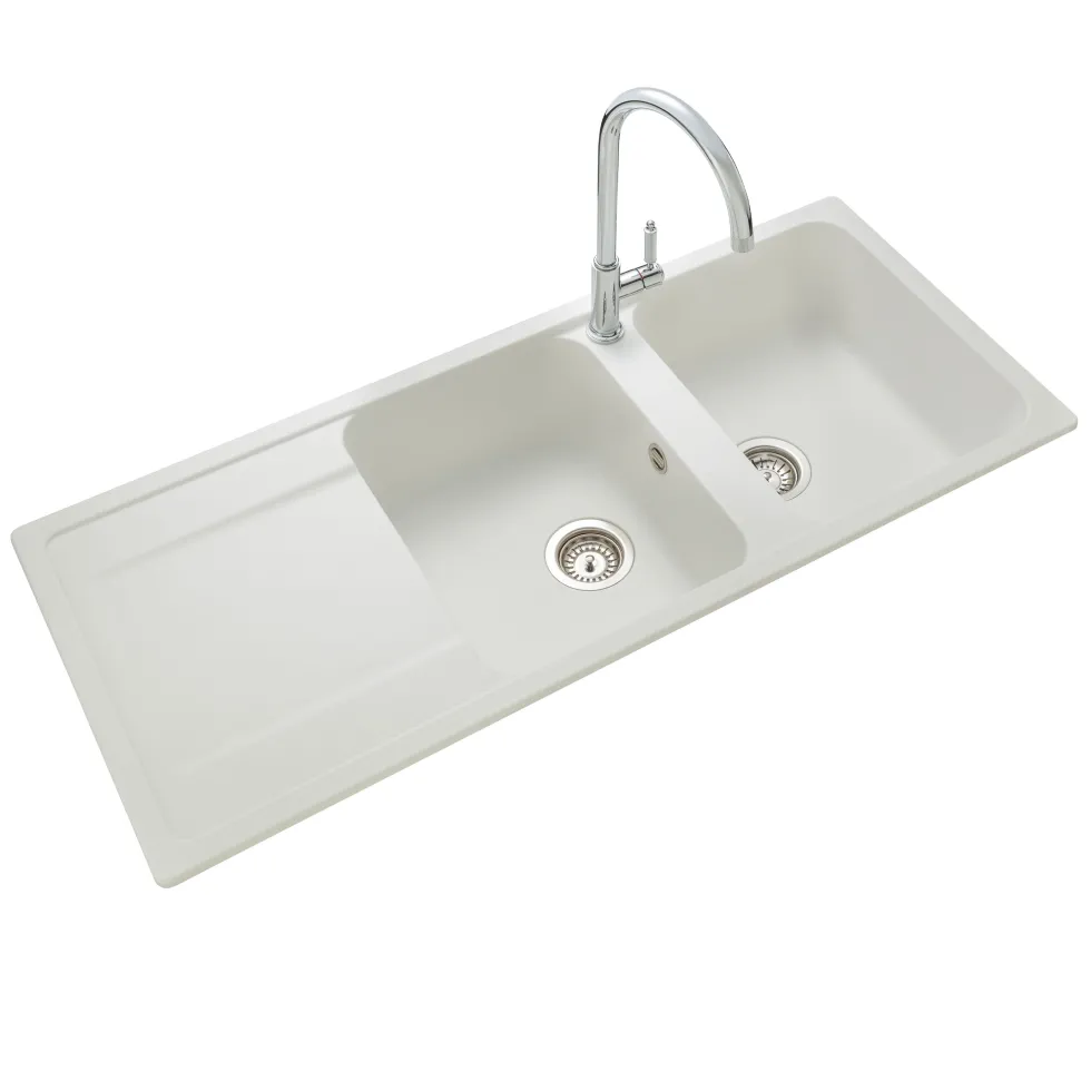 Rangemaster Loa 2 Bowl Igneous Granite Kitchen Sink with Reversible Drainer & Waste Kit - 1160 x 500mm