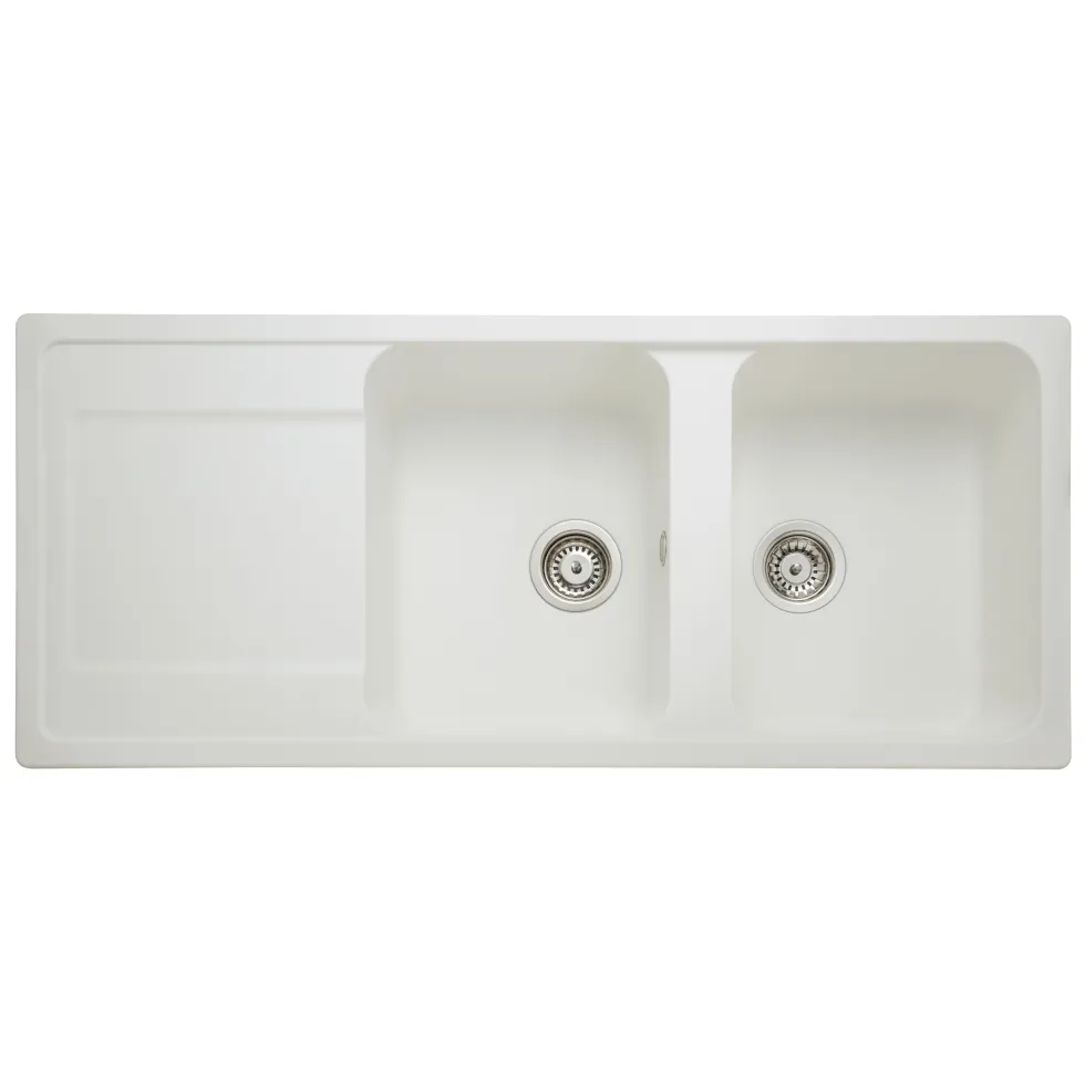 Rangemaster Loa 2 Bowl Igneous Granite Kitchen Sink with Reversible Drainer & Waste Kit - 1160 x 500mm