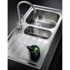 Rangemaster Manhattan 1.5 Bowl Brushed Stainless Steel Sink & Waste Kit with Left Hand Drainer - 1010 x 515mm