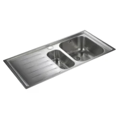 Rangemaster Manhattan 1.5 Bowl Brushed Stainless Steel Sink & Waste Kit with Left Hand Drainer - 1010 x 515mm