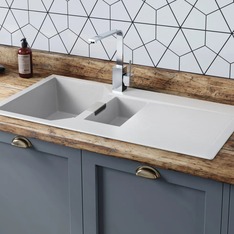 Rangemaster Mayon 1.5 Bowl Igneous Granite Kitchen Sink & Waste Kit with Reversible Drainer - 1000 x 510mm