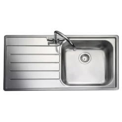 Rangemaster Oakland 1 Bowl Brushed Stainless Steel Sink & Waste Kit with Left Hand Drainer - 985 x 508mm