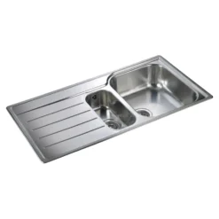 Rangemaster Oakland 1.5 Bowl Brushed Stainless Steel Sink & Waste Kit with Left Hand Drainer - 985 x 508mm