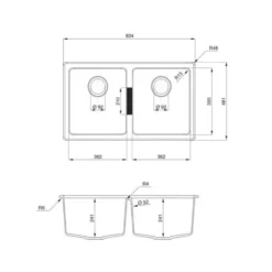 Rangemaster Paragon 2 Bowl Granite Composite Undermount Kitchen Sink & Waste Kit - 824 x 481mm