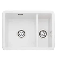 Rangemaster Rustique 1.5 Bowl Ceramic Undermount / Inset Kitchen Sink & Waste Kit - 557 x 430 mm