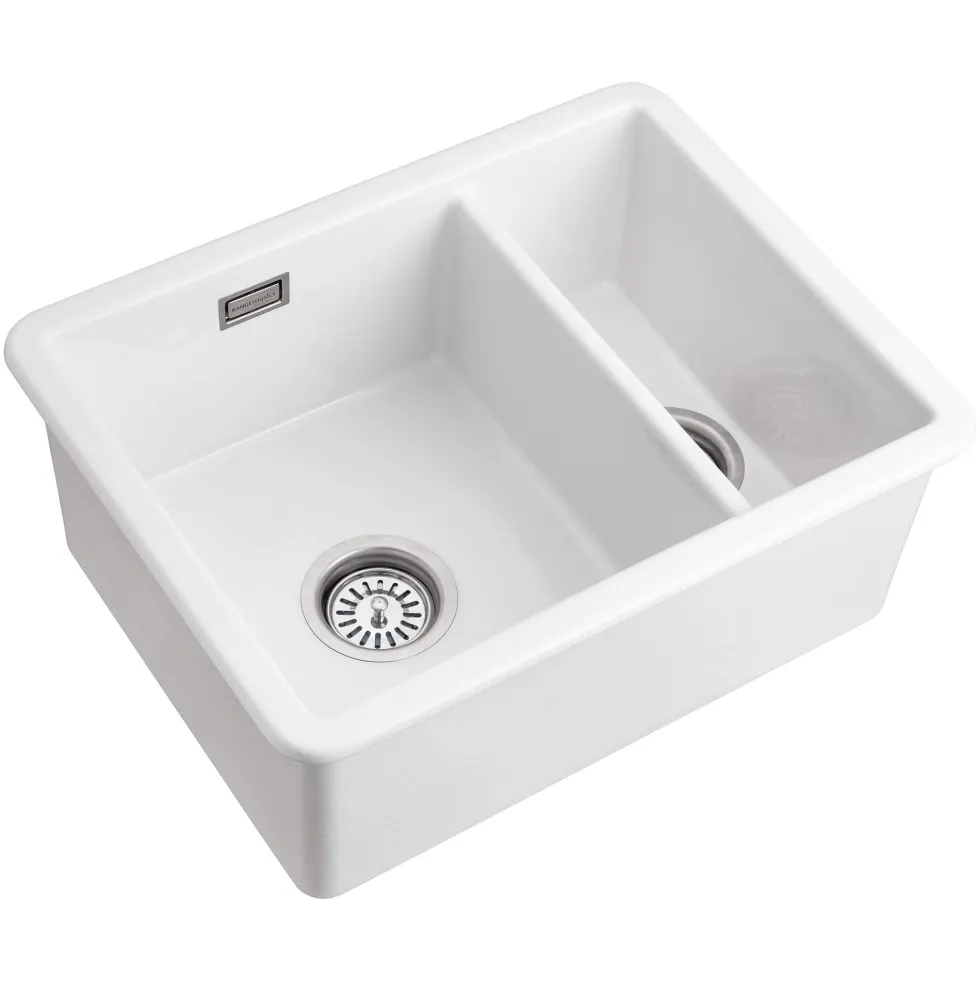 Rangemaster Rustique 1.5 Bowl Ceramic Undermount / Inset Kitchen Sink & Waste Kit - 557 x 430 mm