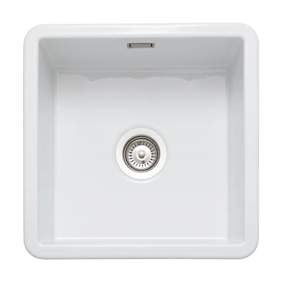 Rangemaster Rustique 1 Bowl Inset/Undermount Fireclay White Ceramic Kitchen Sink & Waste Kit - 462 x 462mm
