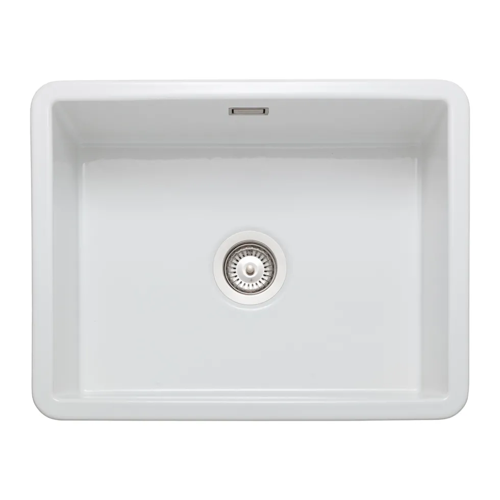 Rangemaster Rustique 1 Bowl Inset/Undermount Fireclay White Ceramic Kitchen Sink & Waste Kit - 598 x 462mm