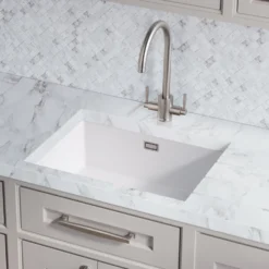 Rangemaster Rustique 1 Bowl Inset/Undermount Fireclay White Ceramic Kitchen Sink & Waste Kit - 598 x 462mm