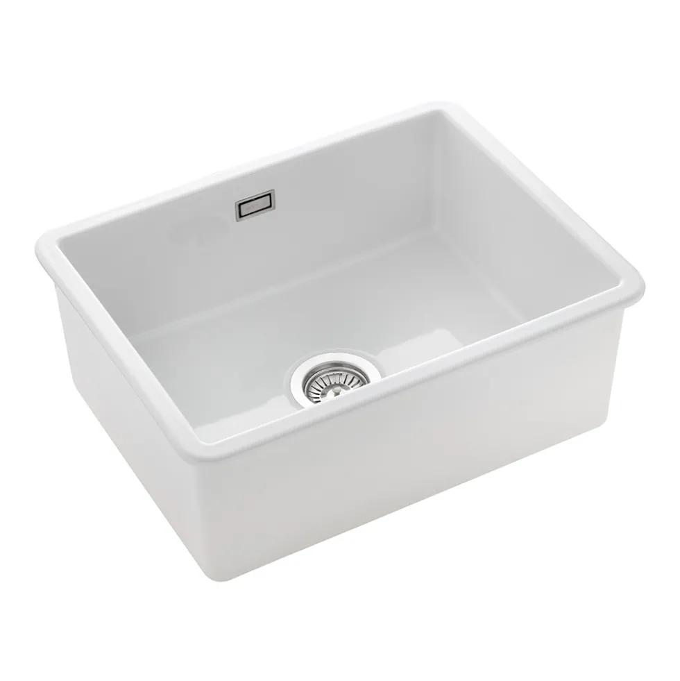 Rangemaster Rustique 1 Bowl Inset/Undermount Fireclay White Ceramic Kitchen Sink & Waste Kit - 598 x 462mm