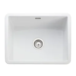 Rangemaster Rustique 1 Bowl Inset/Undermount Fireclay White Ceramic Kitchen Sink & Waste Kit - 557 x 430 mm