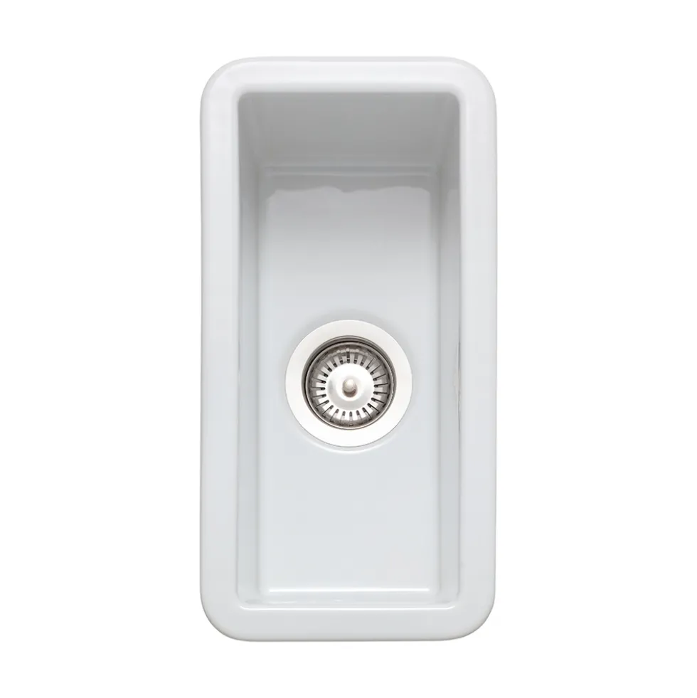 Rangemaster Rustique 0.5 Bowl Inset/Undermount Fireclay White Ceramic Kitchen Sink & Waste Kit - 234 x 460mm