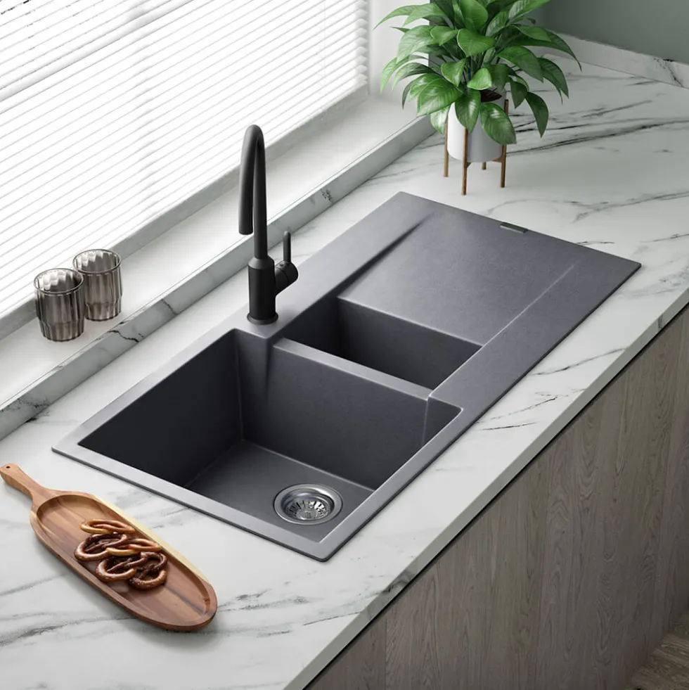 Reginox Amsterdam 1.5 Bowl Granite Composite Kitchen Sink & Waste Kit with Reversible Drainer - 1000 x 500mm