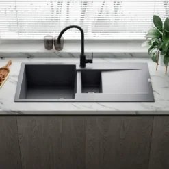 Reginox Amsterdam 1.5 Bowl Granite Composite Kitchen Sink & Waste Kit with Reversible Drainer - 1000 x 500mm