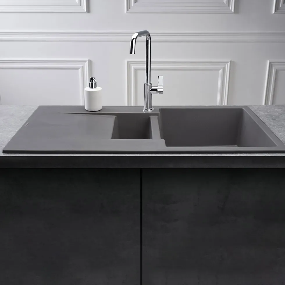 Reginox Amsterdam 1.5 Bowl Granite Composite Kitchen Sink & Waste Kit with Reversible Drainer - 1000 x 500mm