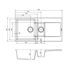 Reginox Amsterdam 1.5 Bowl Granite Composite Kitchen Sink & Waste Kit with Reversible Drainer - 1000 x 500mm