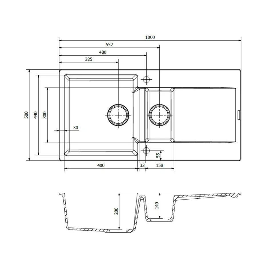 Reginox Amsterdam 1.5 Bowl Granite Composite Kitchen Sink & Waste Kit with Reversible Drainer - 1000 x 500mm