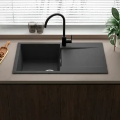 Reginox Amsterdam Compact Single Bowl Granite Composite Kitchen sink & Waste Kit with Reversible Drainer - 860 x 500mm