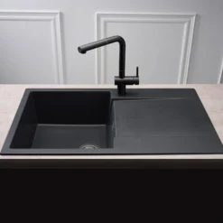 Reginox Amsterdam Compact Single Bowl Granite Composite Kitchen sink & Waste Kit with Reversible Drainer - 860 x 500mm