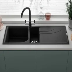Reginox Ego 1.5 Bowl Black Spek Composite Kitchen Sink & Vellamo Revolve Monobloc Mixer Tap