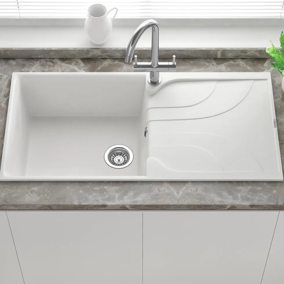 Reginox Ego Granite Composite Large Single Bowl Kitchen Sink with Reversible Drainer & Waste Kit - 1000 x 500mm