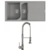 Reginox Ego Titanium Grey Granite Composite 1.5 Bowl Kitchen Sink & Vellamo FlexiSpray Mixer Tap