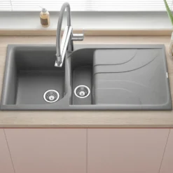 Reginox Ego Titanium Grey Granite Composite 1.5 Bowl Kitchen Sink & Vellamo FlexiSpray Mixer Tap